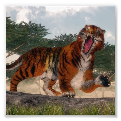 Tiger roaring _ 3D render Photo Print