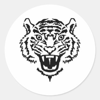 Tiger roaring classic round sticker