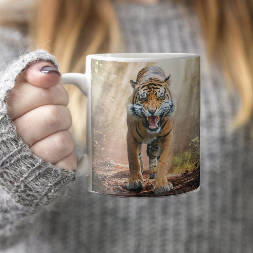 Tiger Roaring in A Jungle Fine Art Coffee Mug