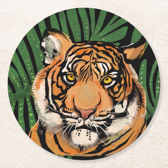 Tiger Round Paper Coaster (Front)