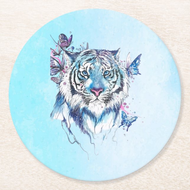 Tiger Round Paper Coaster (Front)