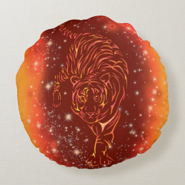 Tiger Round Pillow In Galaxy Starry Night (Back)