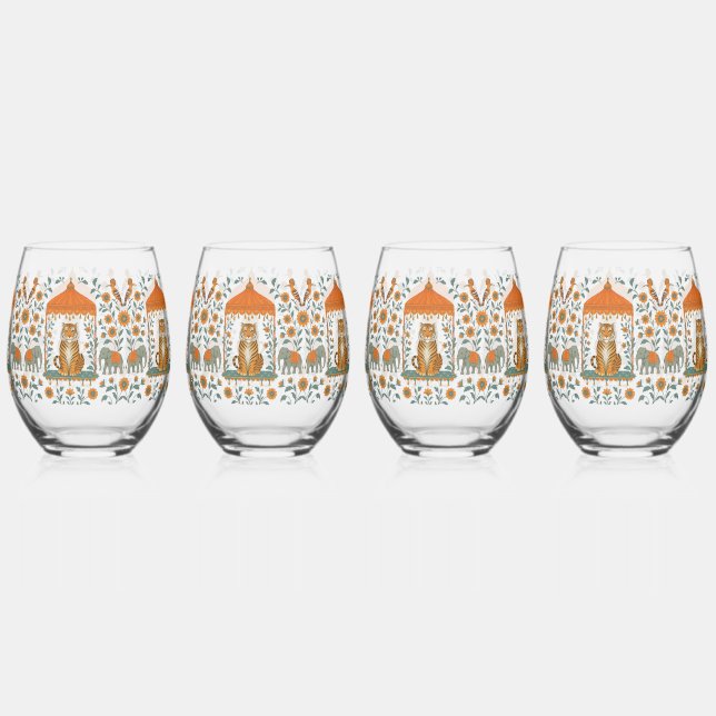🍸🦁 "Tiger Royale" (Set of 4) Stemless Wine Glass (Back)