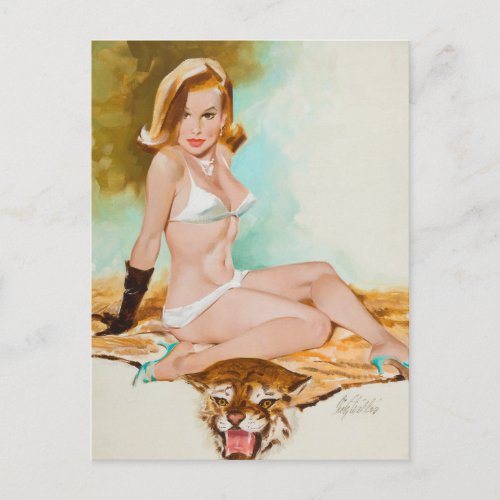 Tiger Rug Pin Up Art Postcard