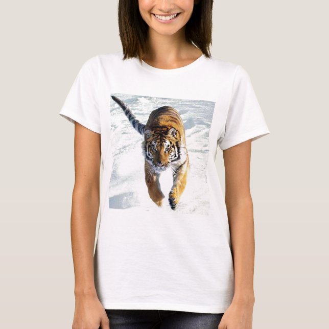 Tiger running in snow T-Shirt (Front)
