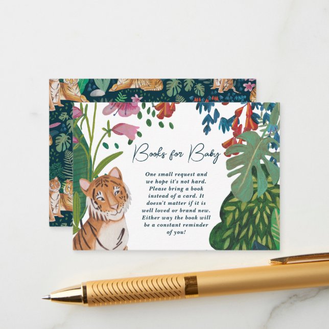 Tiger Safari Baby Shower Book Request  Enclosure  Card (Front/Back In Situ)