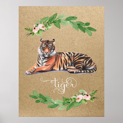 Tiger safari pink floral nursery print