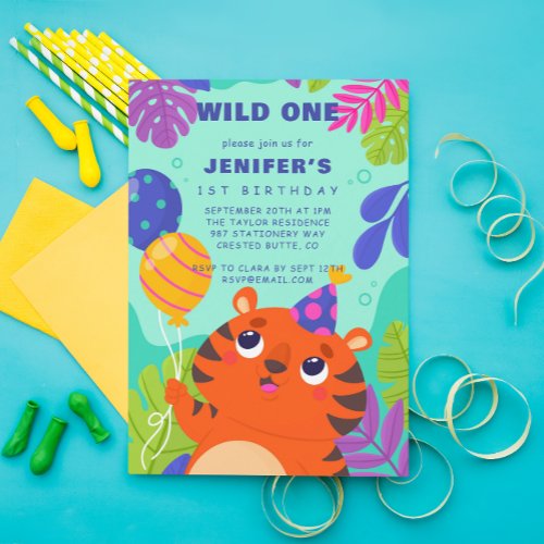 Tiger Safari Wild One Gender Neutral 1st Birthday Invitation