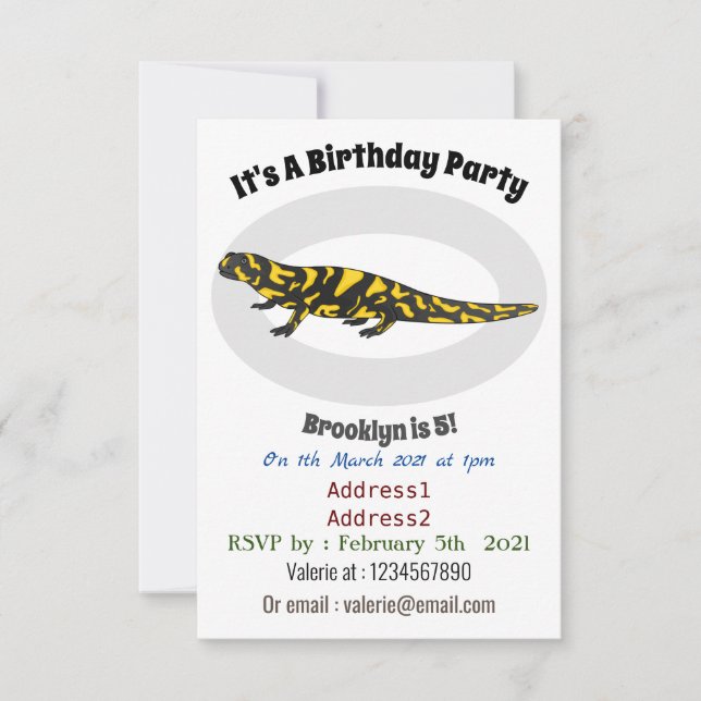 Tiger salamander cartoon illustration  invitation (Front)