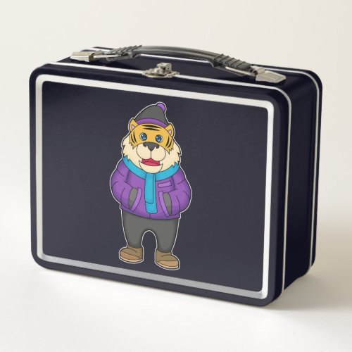 Tiger Scarf Beanie Metal Lunch Box