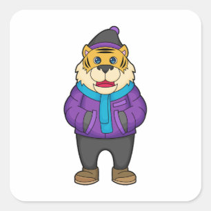 Tiger Scarf Beanie Square Sticker