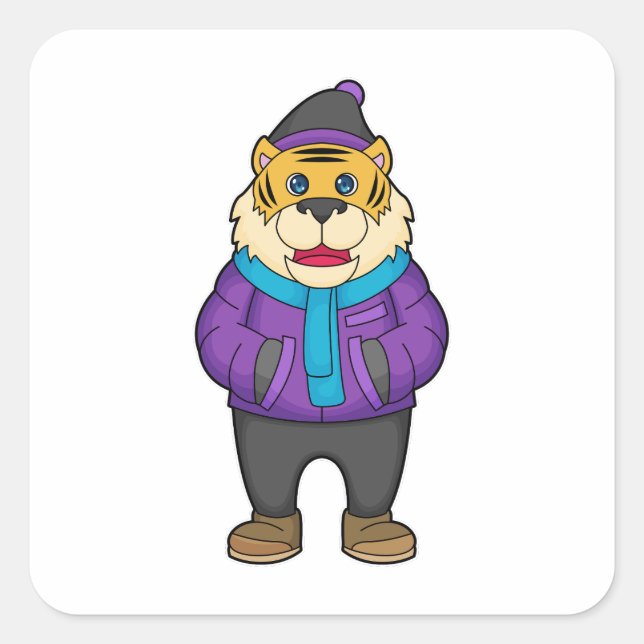 Tiger Scarf Beanie Square Sticker (Front)