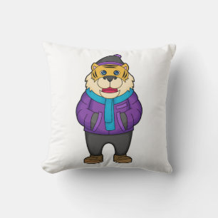 Tiger Scarf Beanie Throw Pillow