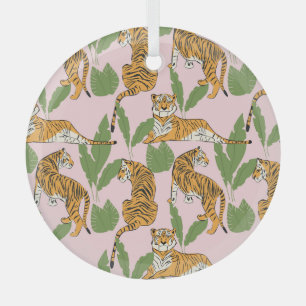 Tiger Seamless Pattern: Exotic Vintage Style Glass Ornament