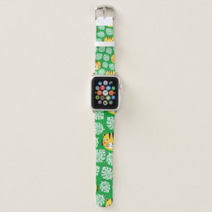 Tiger seamless pattern with tropical leaves. Kid b Apple Watch Band
