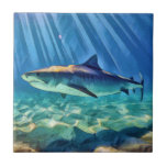Tiger Shark Ceramic Tile<br><div class="desc">Tiger shark under sunbeams in turquoise waters.</div>
