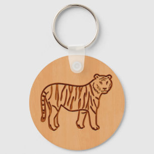 Tiger silhouette engraved on wood design keychain
