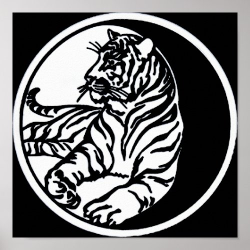 Tiger Silhouette In White Tribal Tattoo  Poster