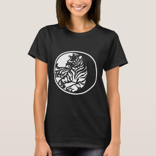 Tiger Silhouette In White Tribal Tattoo Style Vect T_Shirt