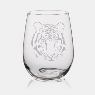 Tiger Silhouette. Stemless Wine Glass
