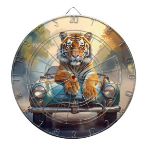 Tiger sitting on a sports car  dart board