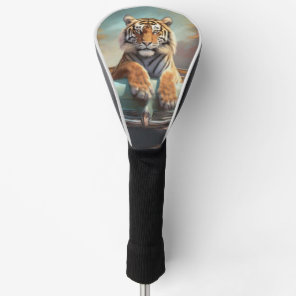 Tiger sitting on a sports car  golf head cover
