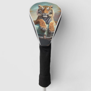 Tiger sitting on a sports car  golf head cover