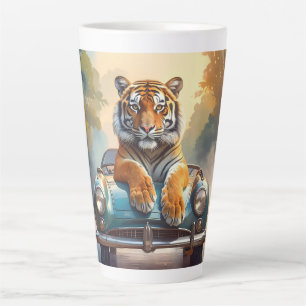 Tiger sitting on a sports car  latte mug