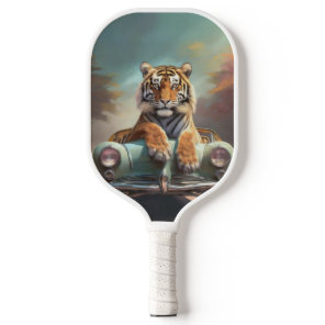 Tiger sitting on a sports car  pickleball paddle