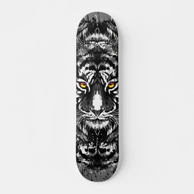 Tiger Skateboard | Black and White Tiger Drawing (Front)