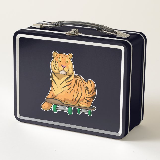 Tiger Skater Skateboard Metal Lunch Box (Front)