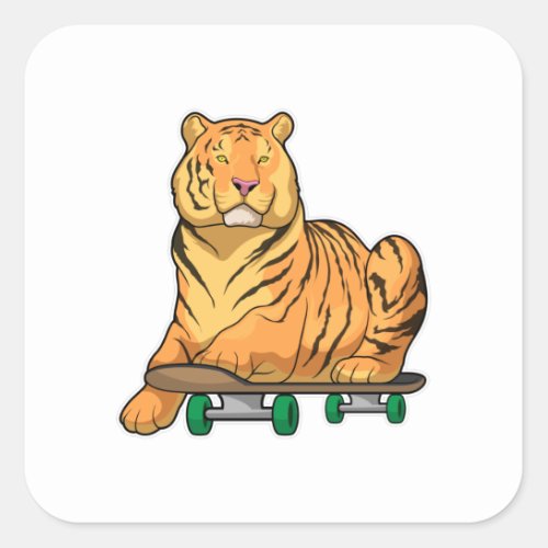 Tiger Skater Skateboard Square Sticker