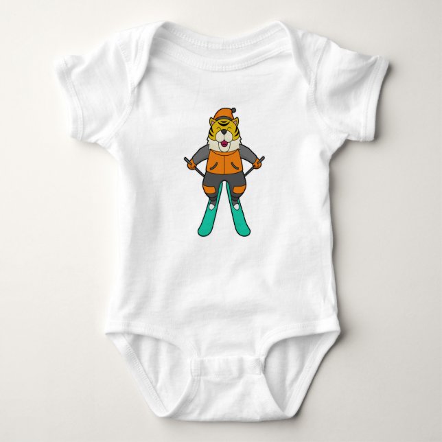 Tiger Skier Ski Baby Bodysuit (Front)