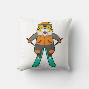 Tiger Skier Ski Throw Pillow