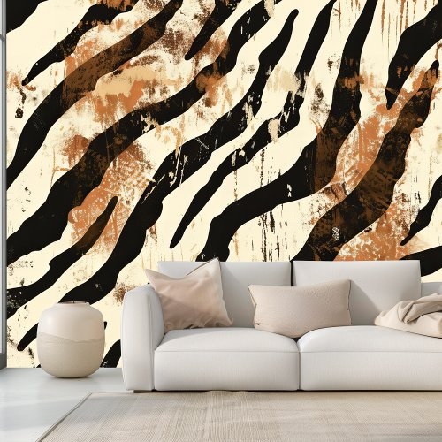 Tiger Skin Animal Print in Soft Beige and Brown Wallpaper