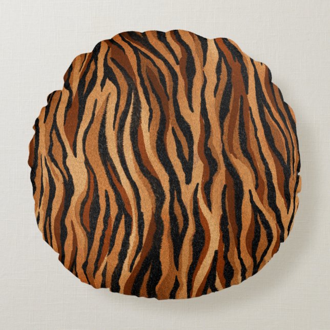 Tiger skin: hand-drawn seamless pattern. round pillow (Front)