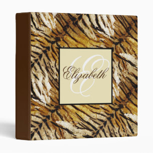Tiger skin, monogram, stylish, tiger, striped 3 ring binder