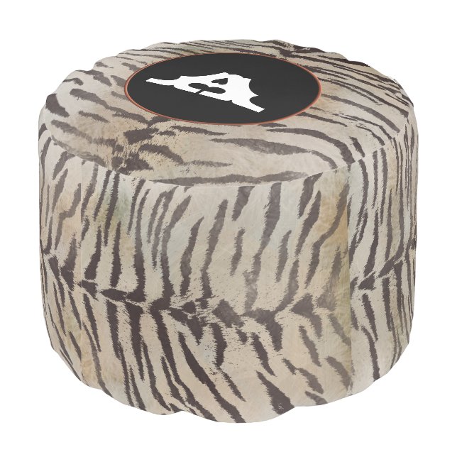 Tiger Skin Print in ivory Pouf (Angled Back)