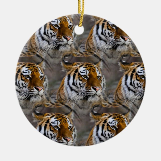 Tiger Skin Print, Safari Animal Gift Pattern Ceramic Ornament (Front)