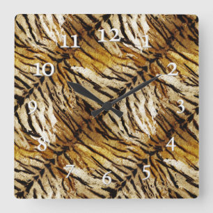 Tiger skin, stylish, tiger, striped, animal print, square wall clock