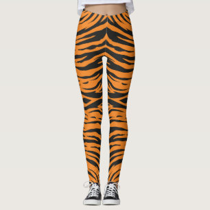 Tiger Skin Zigzag Stripes Pattern Dark Gray Orange Leggings