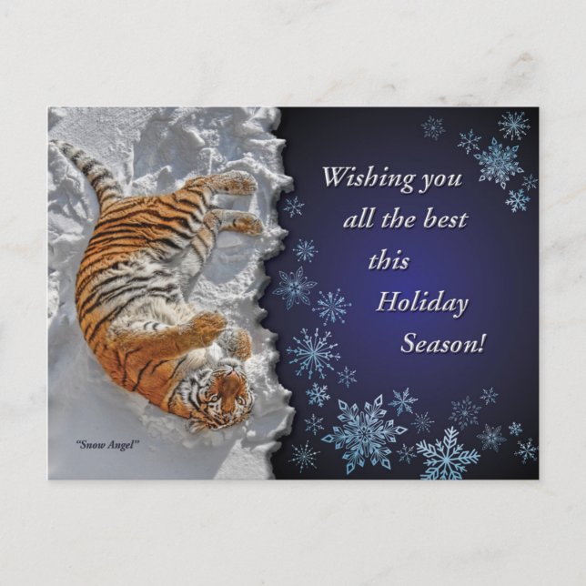 Tiger Snow Angel Holiday Post Card (Front)