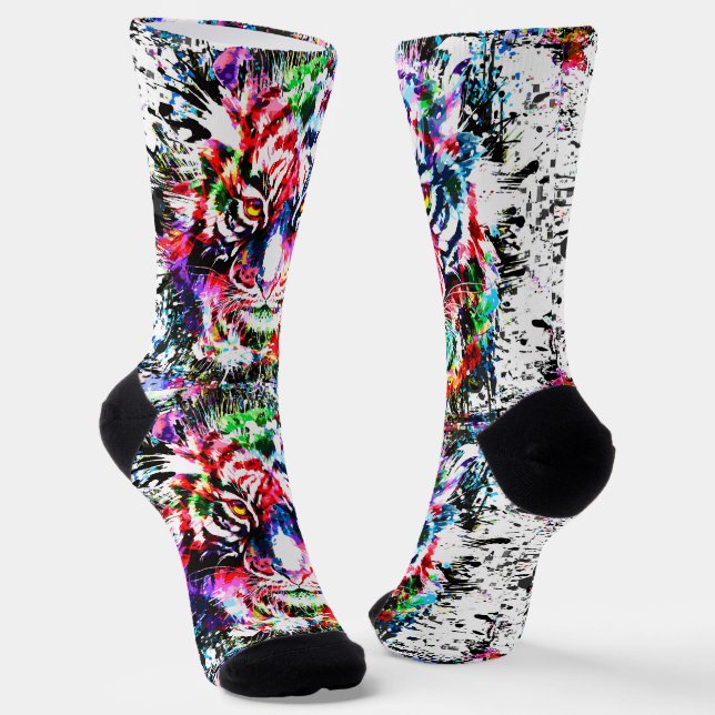 Tiger Socks | Colorful Tiger Head Socks (Angled)