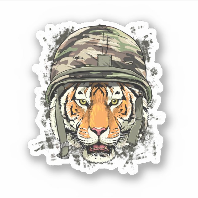 Tiger Soldier Veteran Army Tiger Safari Animal Lov Sticker (Front)