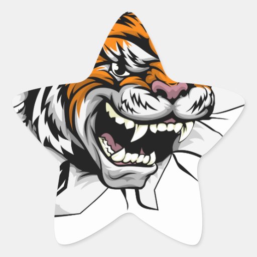Tiger sports mascot ripping through wall star sticker | Zazzle