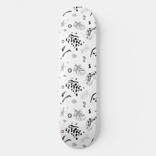 Tiger spots and tropical leaves with feathers skateboard