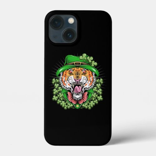 tiger st patricks day wears a coat and hat with cl iPhone 13 mini case