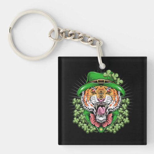 tiger st patricks day wears a coat and hat with cl keychain