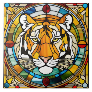 Tiger Stained Glass Decorative Tile