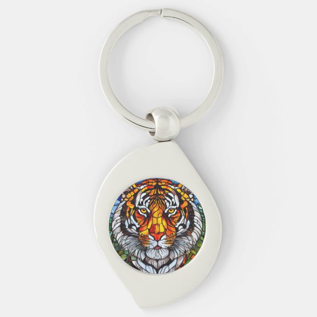 Tiger stained glass keychain (Front)